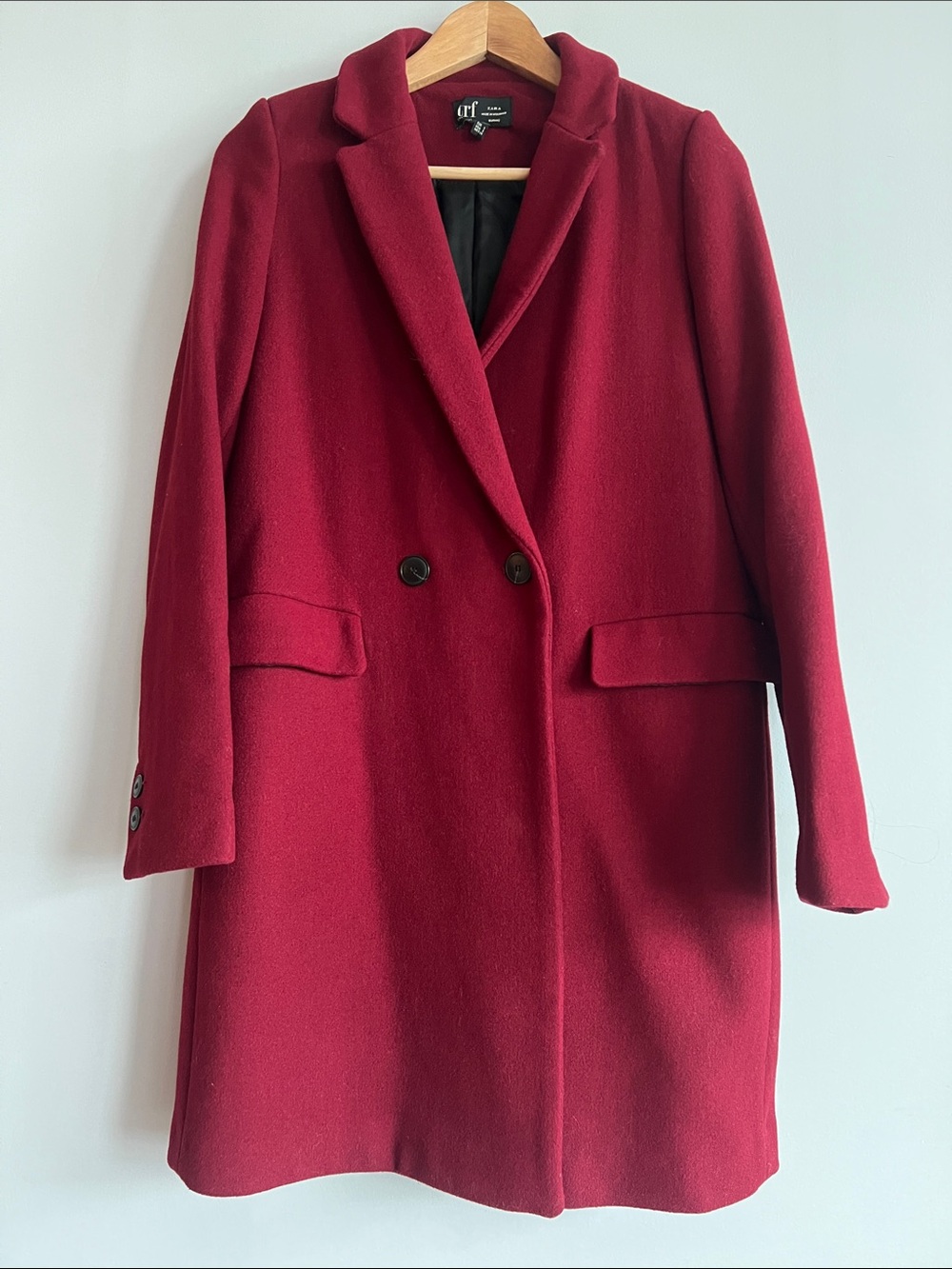 Zara Women's Double-Breasted Burgundy Coat